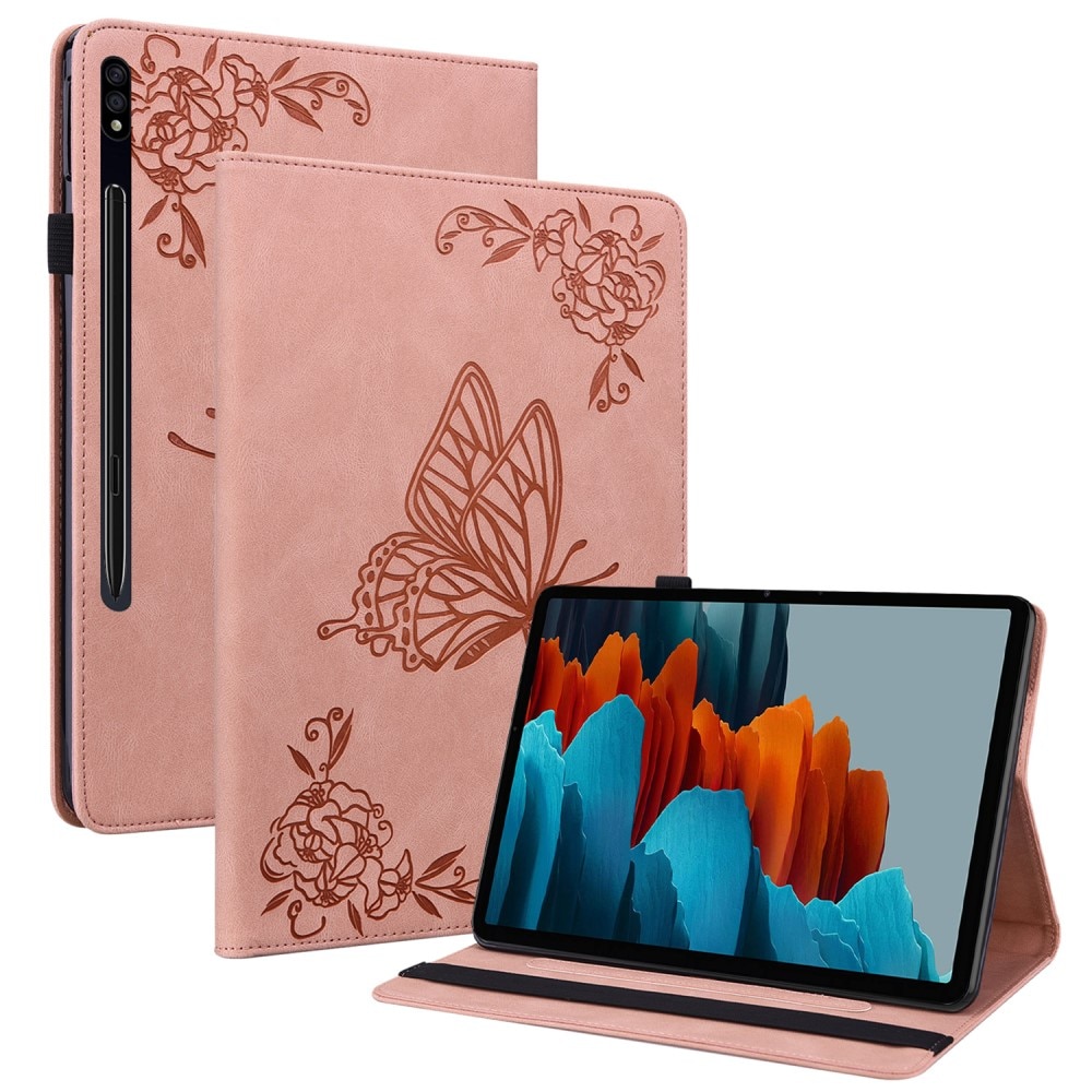 Samsung Galaxy Tab S9 FE Leather Cover Butterflies Pink