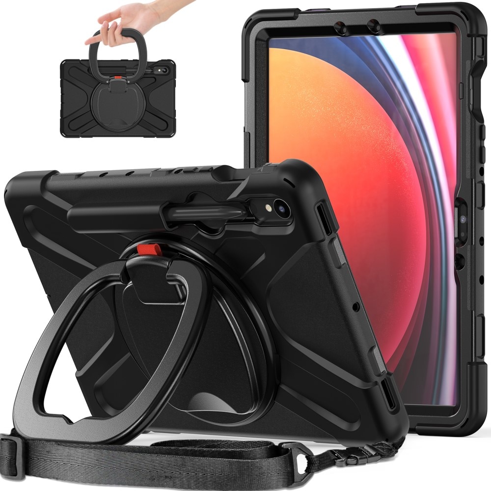 Samsung Galaxy Tab S9 FE Kickstand Hybrid Case w. Shoulder Strap Black