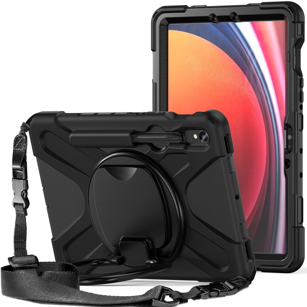 Samsung Galaxy Tab S9 FE Kickstand Hybrid Case w. Shoulder Strap Black