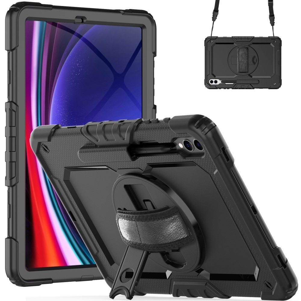 Samsung Galaxy Tab S9 Plus Shockproof Full Protection Hybrid Case w. Shoulder Strap Black