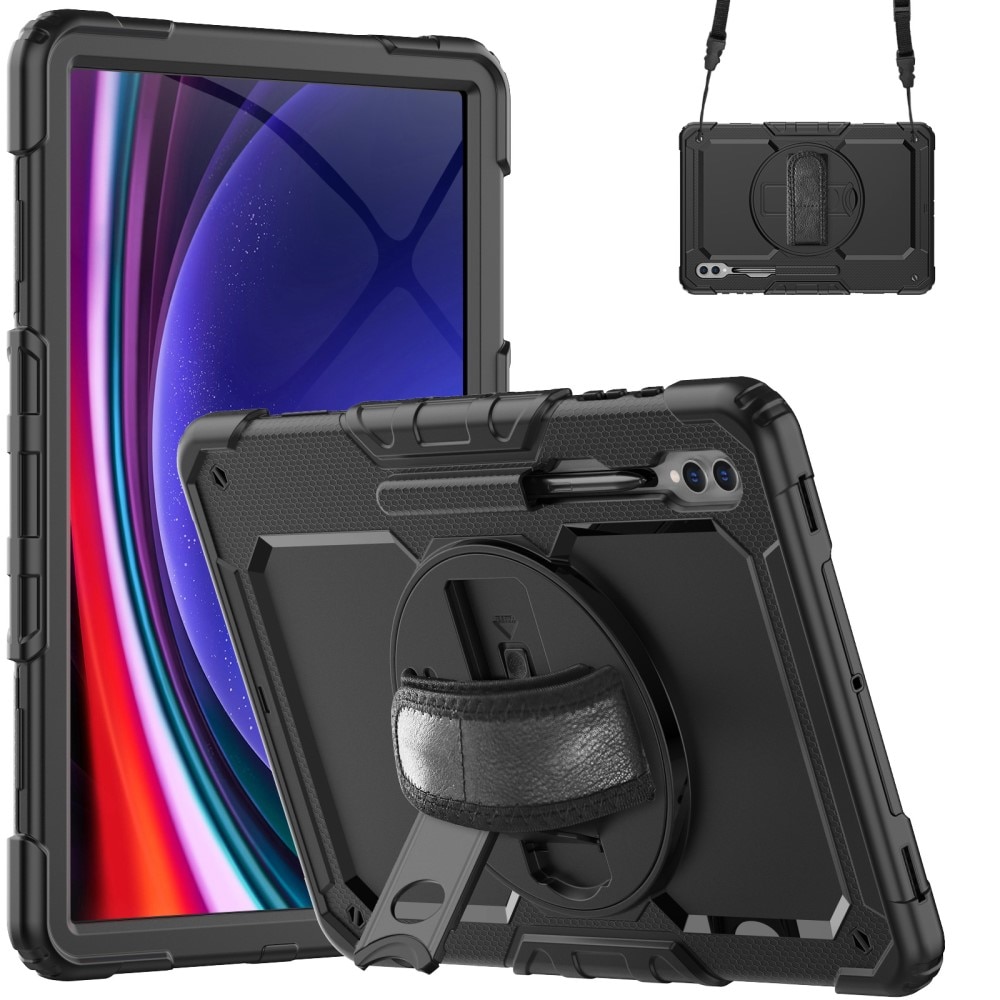 Samsung Galaxy Tab S9 Ultra Shockproof Full Protection Hybrid Case w. Shoulder Strap Black