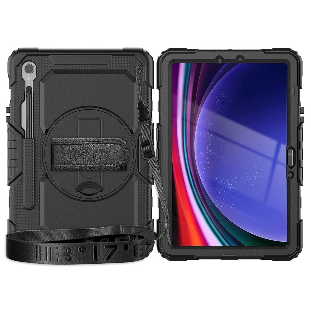 Samsung Galaxy Tab S9 Shockproof Full Protection Hybrid Case w. Shoulder Strap Black