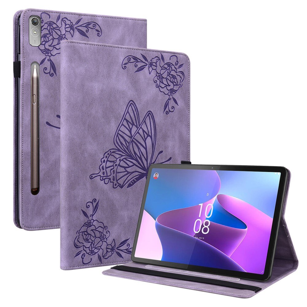 Lenovo Tab P12 Leather Cover Butterflies Purple