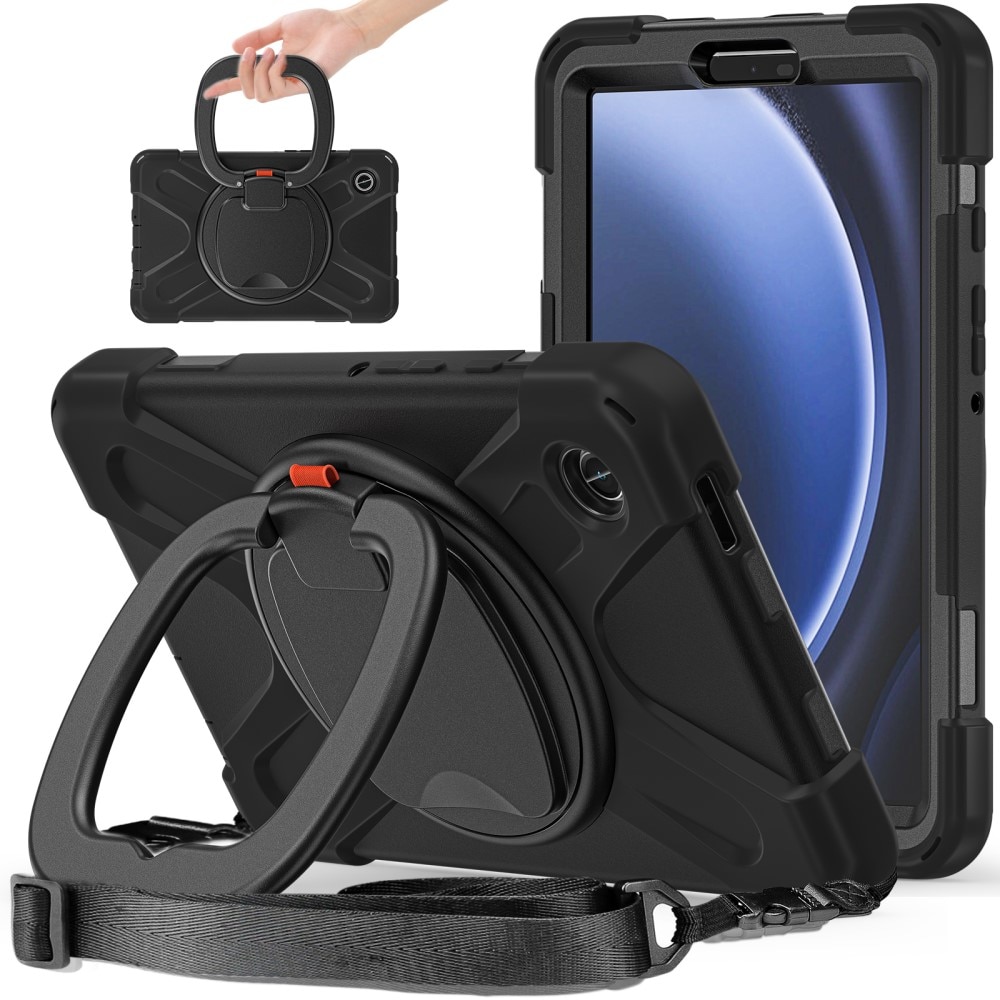 Samsung Galaxy Tab A9 Kickstand Hybrid Case w. Shoulder Strap Black