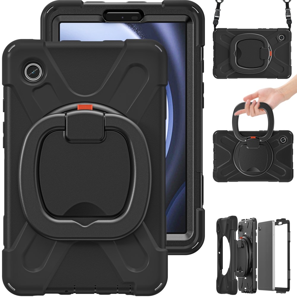 Samsung Galaxy Tab A9 Kickstand Hybrid Case w. Shoulder Strap Black