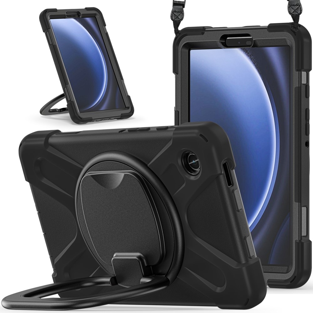 Samsung Galaxy Tab A9 Kickstand Hybrid Case w. Shoulder Strap Black