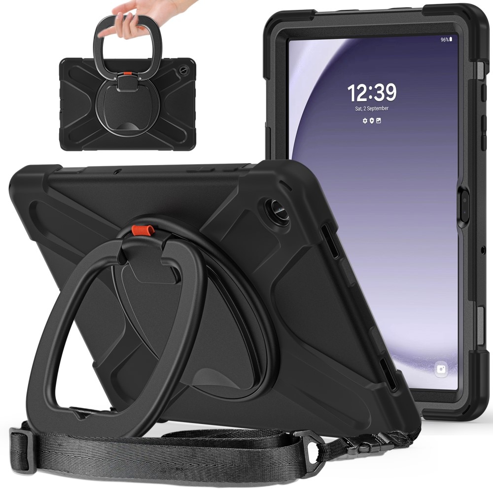 Samsung Galaxy Tab A9 Plus Kickstand Hybrid Case w. Shoulder Strap Black