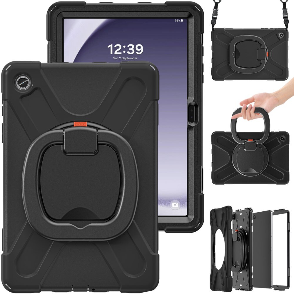 Samsung Galaxy Tab A9 Plus Kickstand Hybrid Case w. Shoulder Strap Black