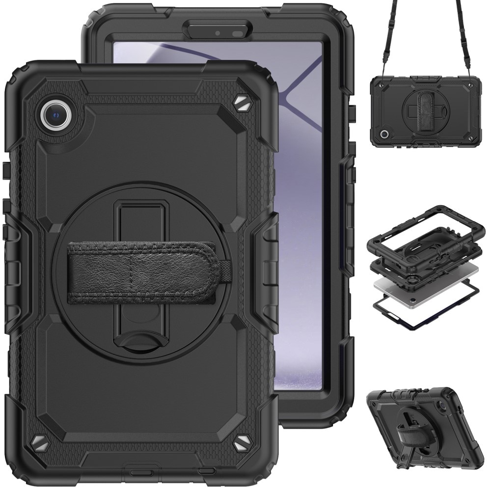 Samsung Galaxy Tab A9 Shockproof Full Protection Hybrid Case w. Shoulder Strap Black