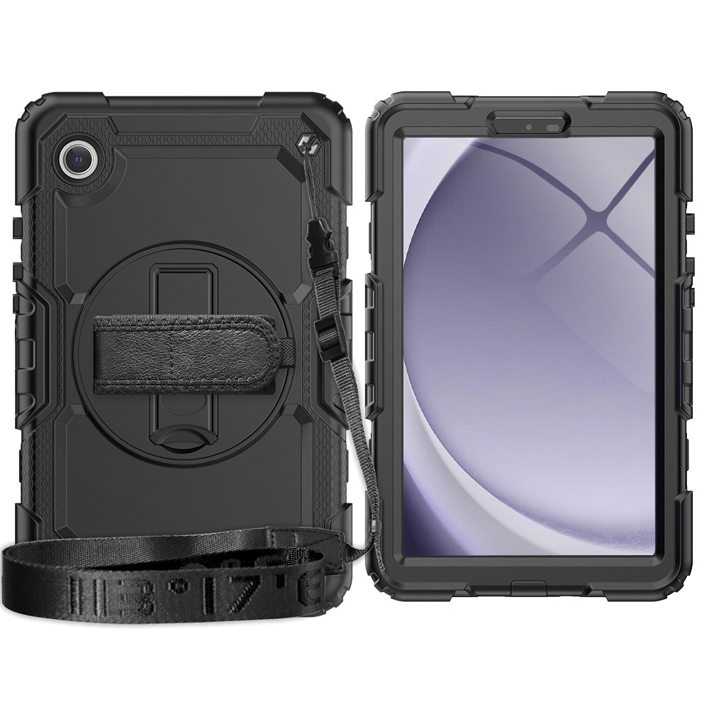 Samsung Galaxy Tab A9 Shockproof Full Protection Hybrid Case w. Shoulder Strap Black