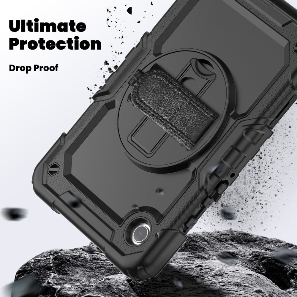Samsung Galaxy Tab A9 Shockproof Full Protection Hybrid Case w. Shoulder Strap Black