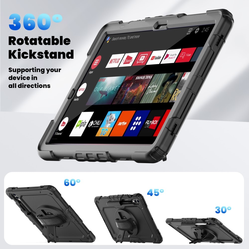 Samsung Galaxy Tab S9 FE Plus Shockproof Full Protection Hybrid Case w. Shoulder Strap Black