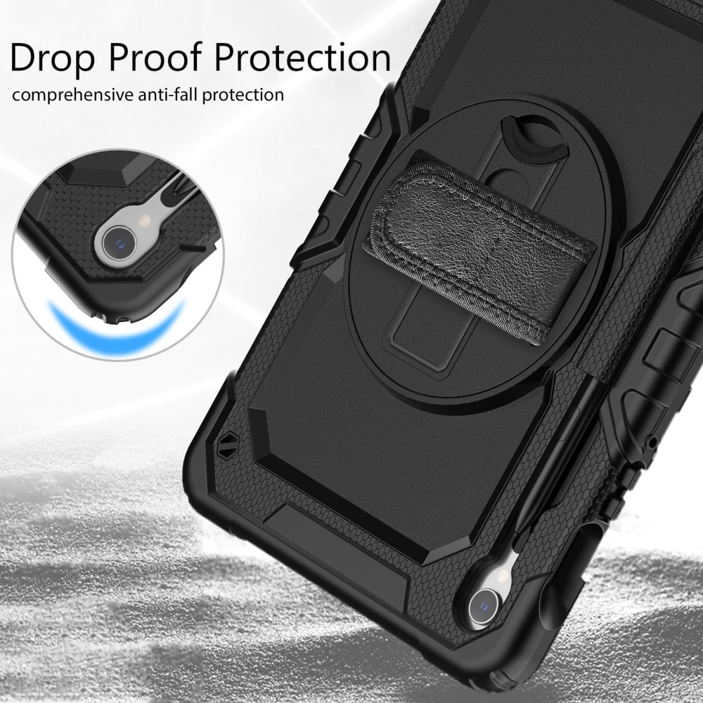 Samsung Galaxy Tab S9 FE Shockproof Full Protection Hybrid Case w. Shoulder Strap Black
