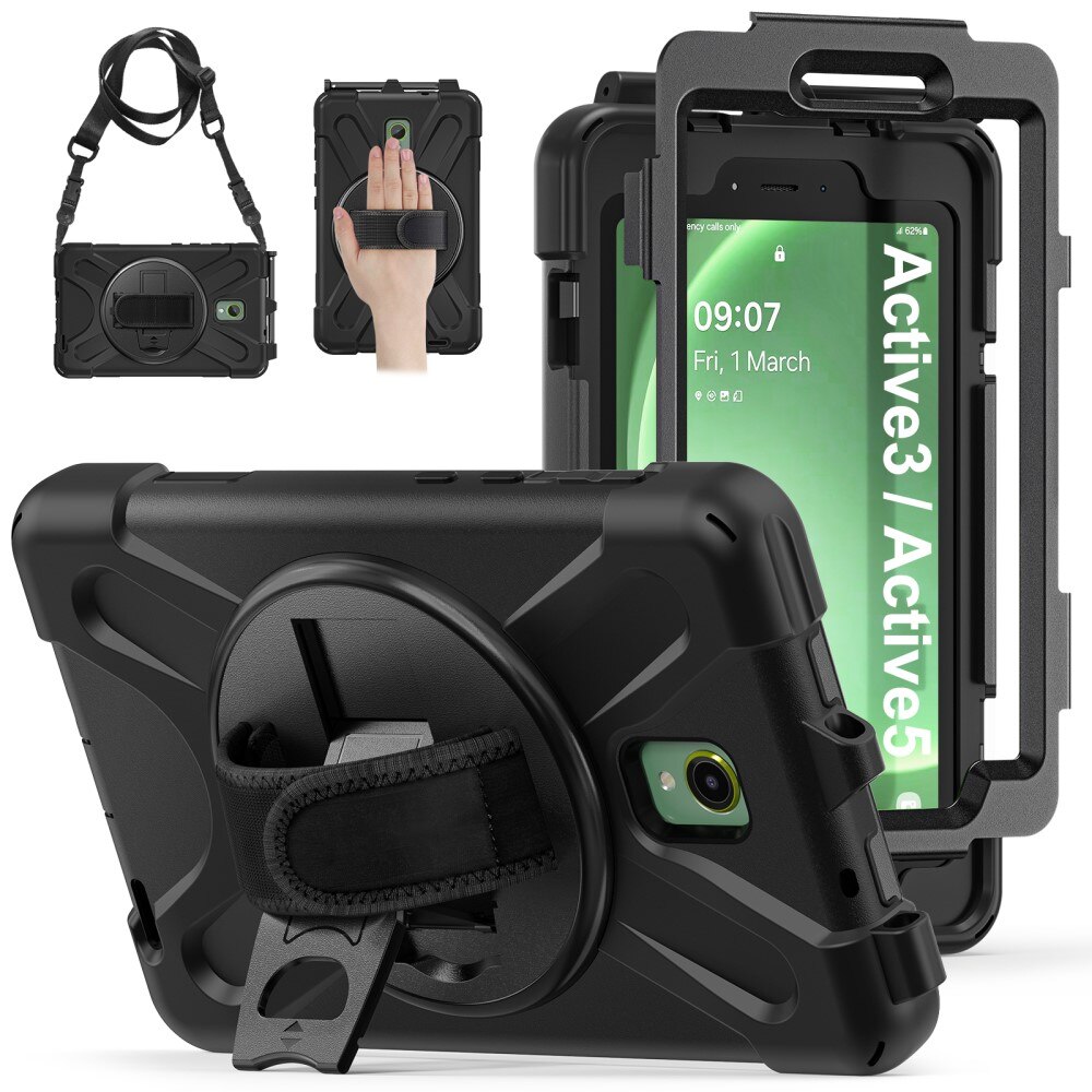 Samsung Galaxy Tab Active5 Shockproof Hybrid Case w. Shoulder Strap Black