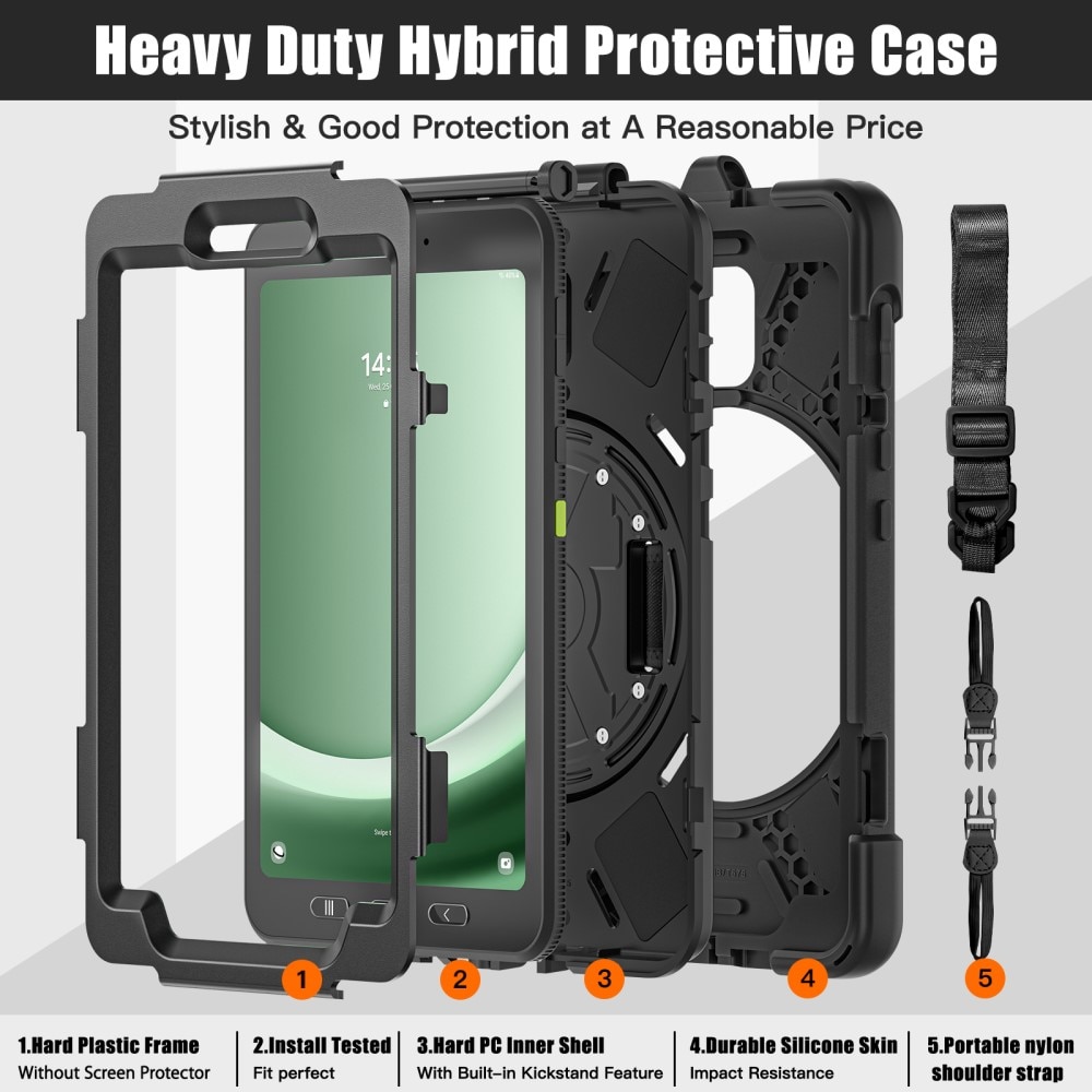 Samsung Galaxy Tab Active5 Shockproof Hybrid Case w. Shoulder Strap Black