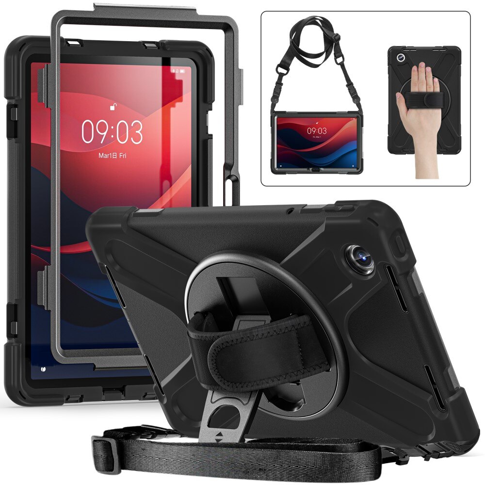 Lenovo Tab M11 Shockproof Hybrid Case w. Shoulder Strap Black