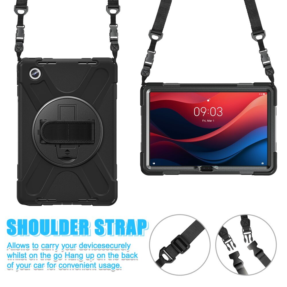 Lenovo Tab M11 Shockproof Hybrid Case w. Shoulder Strap Black