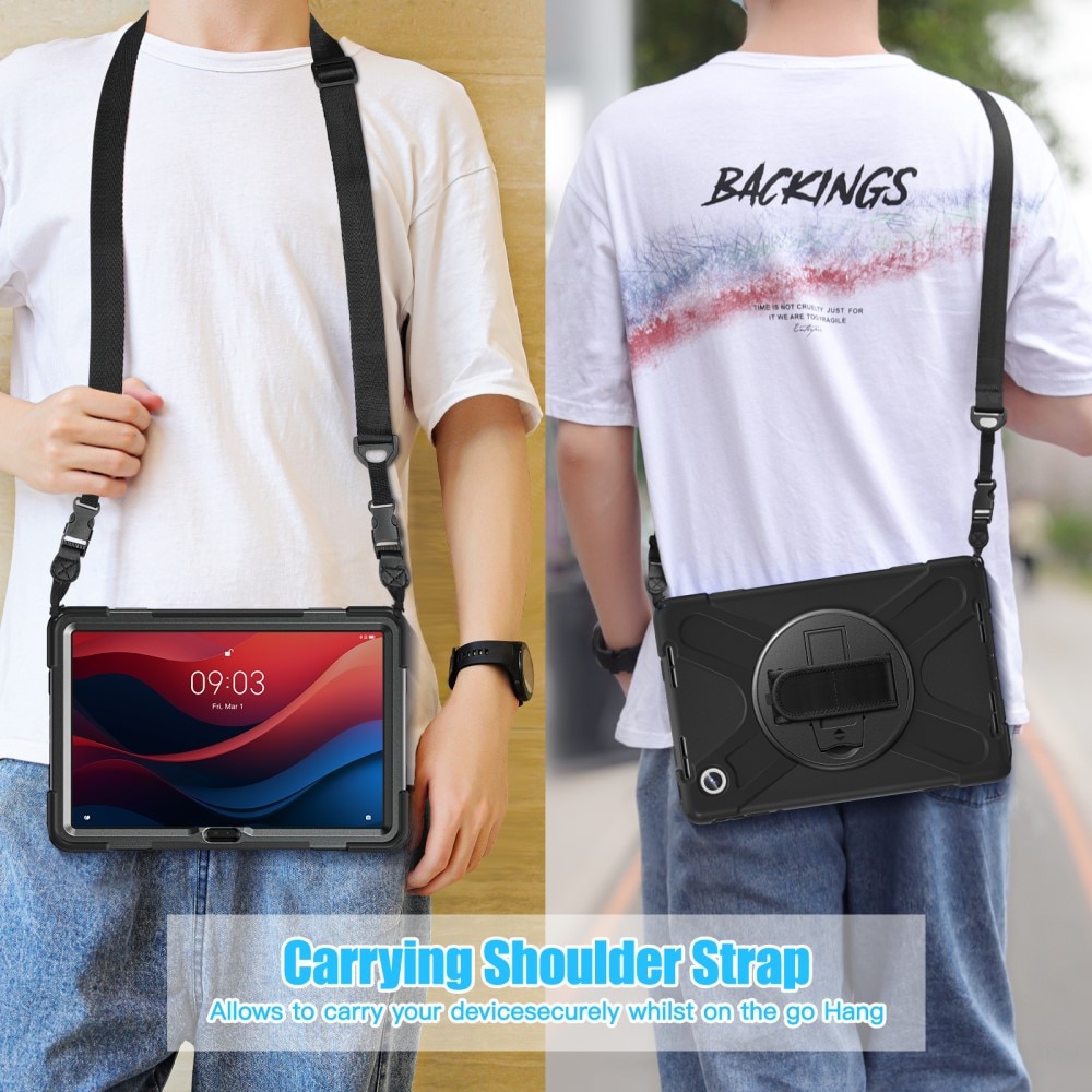 Lenovo Tab M11 Shockproof Hybrid Case w. Shoulder Strap Black