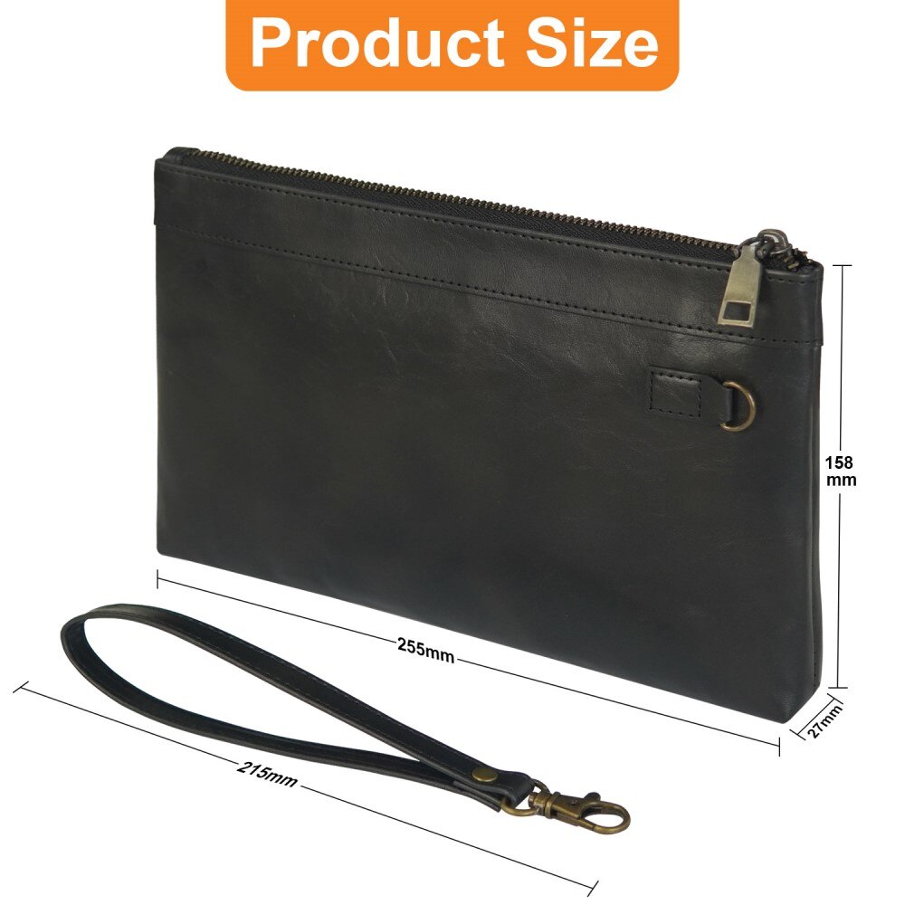 Leather Clutch Wristlet Bag Black