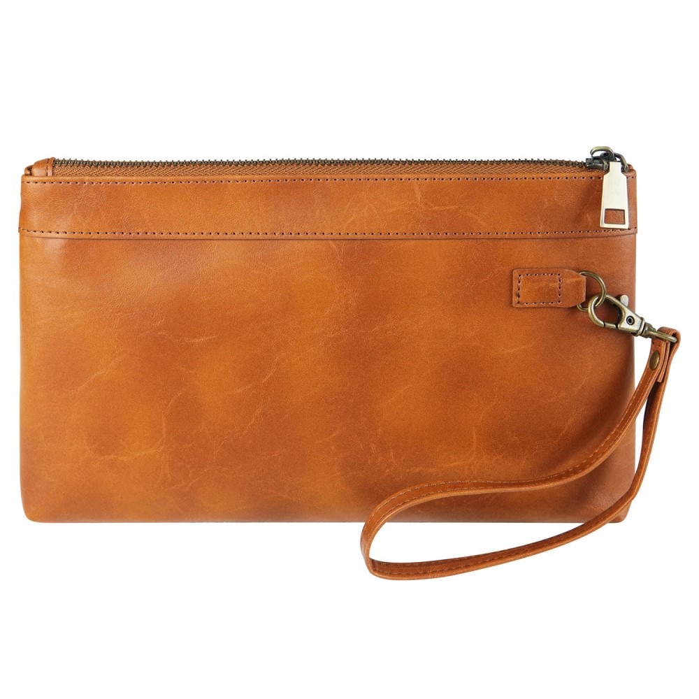 Leather Clutch Wristlet Bag Brown