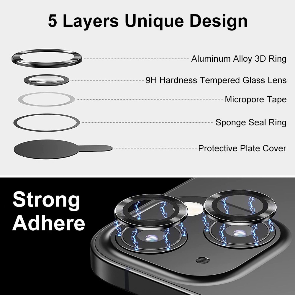 iPhone 14 Plus Tempered Glass Lens Protector Aluminium Black