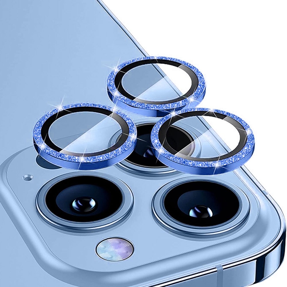 iPhone 14 Pro/14 Pro Max Glitter Aluminium Tempered Glass Lens Protector Blue