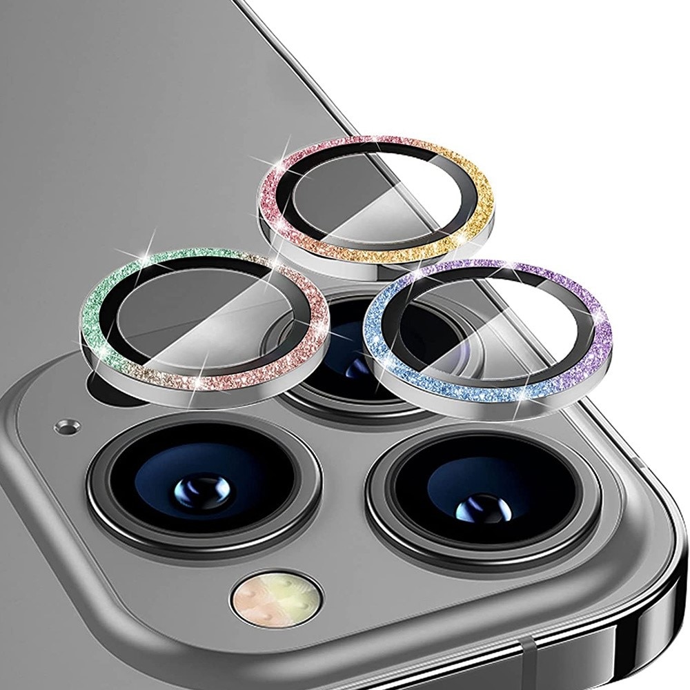 iPhone 14 Pro/14 Pro Max Glitter Aluminium Tempered Glass Lens Protector Rainbow