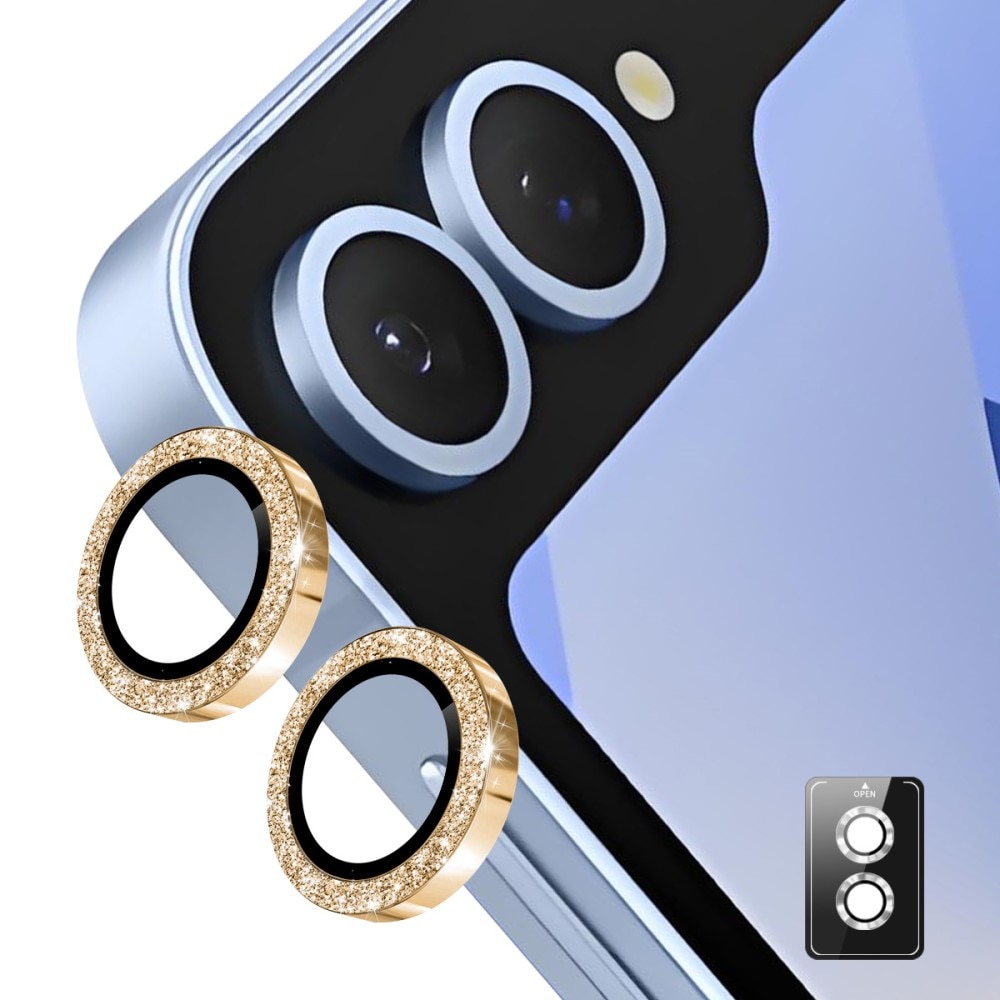 Samsung Galaxy Z Flip 7 Glitter Aluminium Tempered Glass Lens Protector Gold