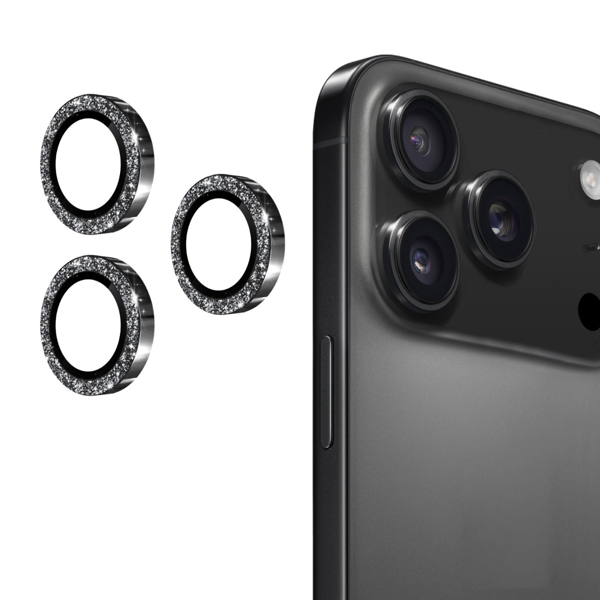 iPhone 17 Pro Glitter Aluminium Tempered Glass Lens Protector Black