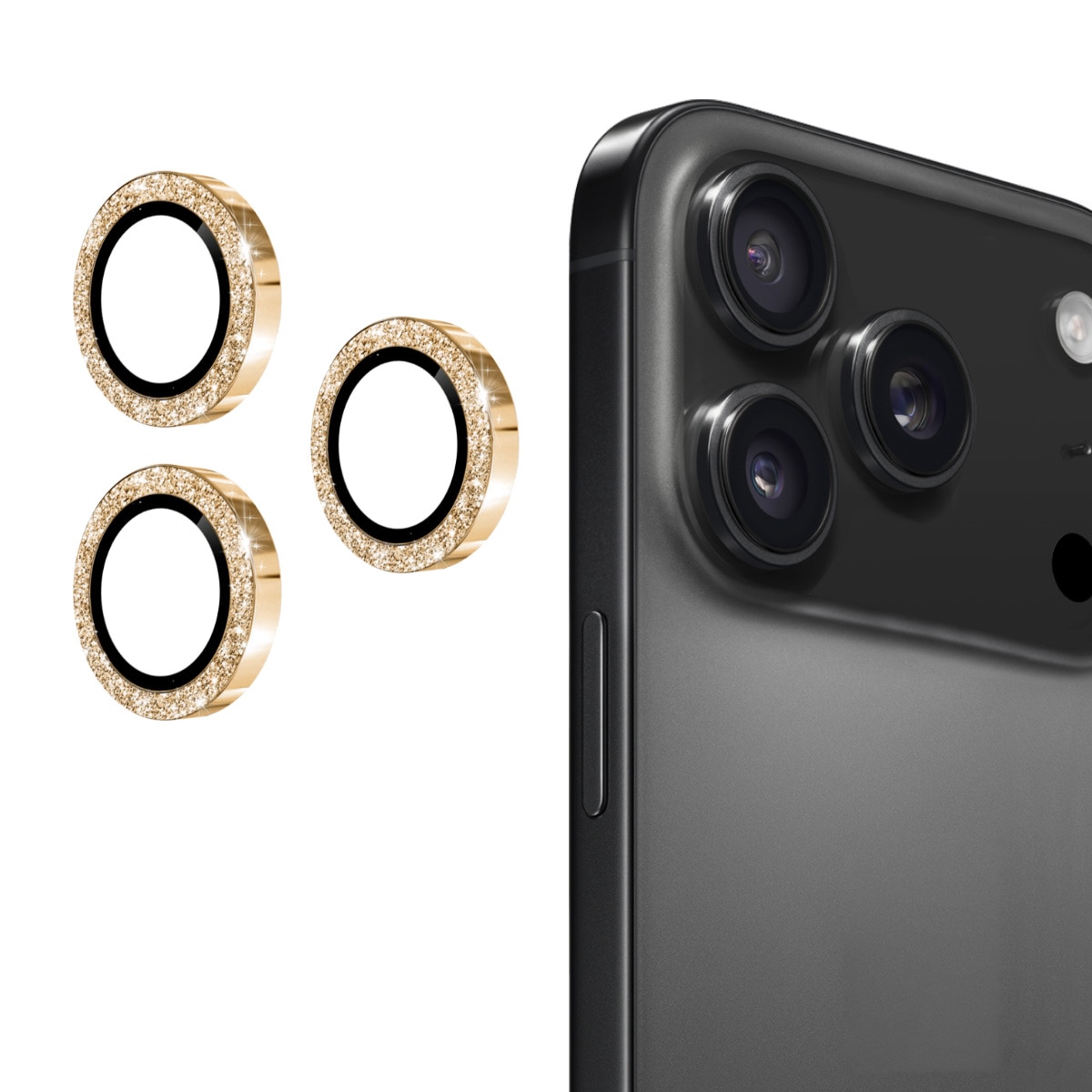 iPhone 17 Pro Max Glitter Aluminium Tempered Glass Lens Protector Gold