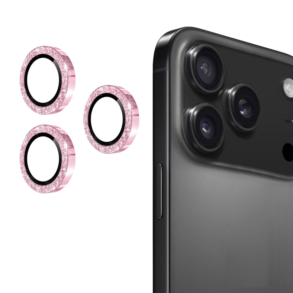 iPhone 17 Pro Max Glitter Aluminium Tempered Glass Lens Protector Pink