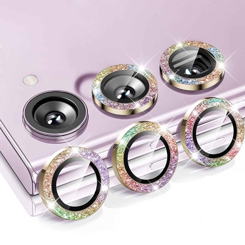 Samsung Galaxy S23/S23 Plus Glitter Aluminium Tempered Glass Lens Protector Rainbow