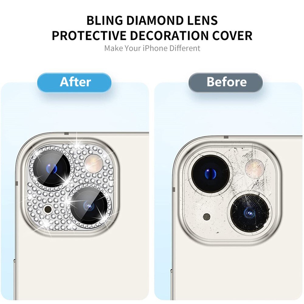 iPhone 14 Glitter Camera Protector Tempered Glass Aluminium Silver