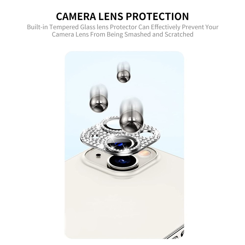 iPhone 14 Glitter Camera Protector Tempered Glass Aluminium Silver