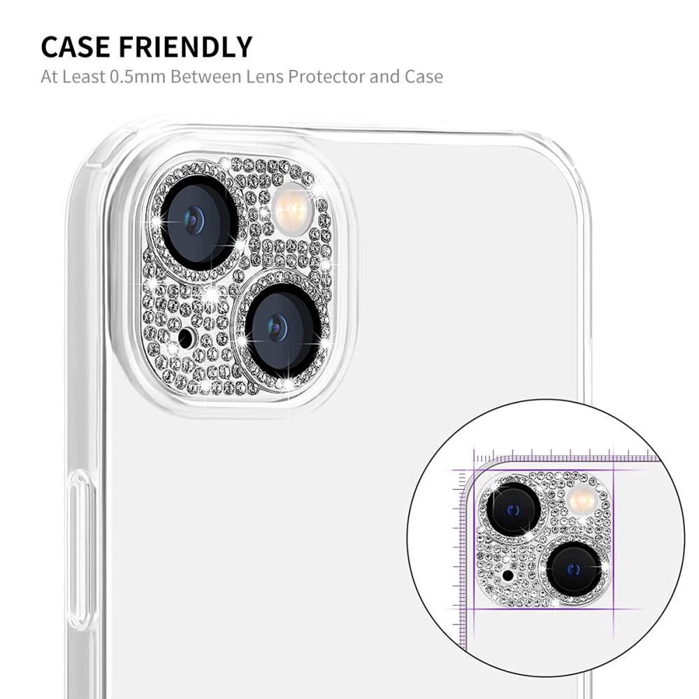 iPhone 14 Plus Glitter Camera Protector Tempered Glass Aluminium Silver