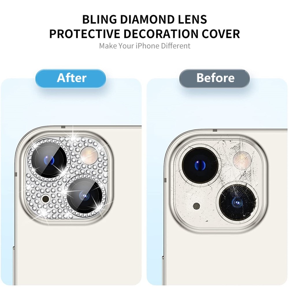iPhone 14 Plus Glitter Camera Protector Tempered Glass Aluminium Gold