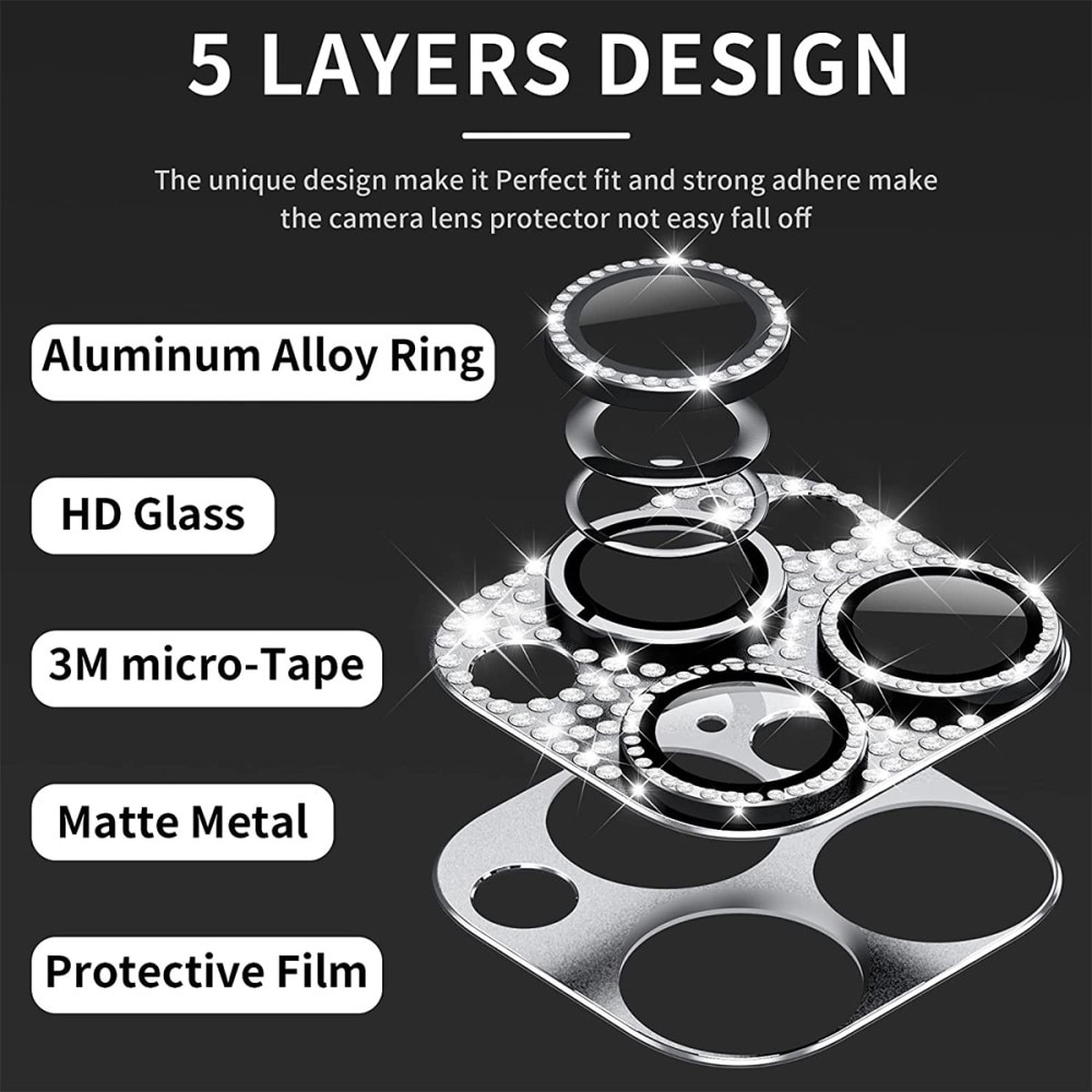 iPhone 13 Pro Glitter Camera Protector Tempered Glass Aluminium Silver