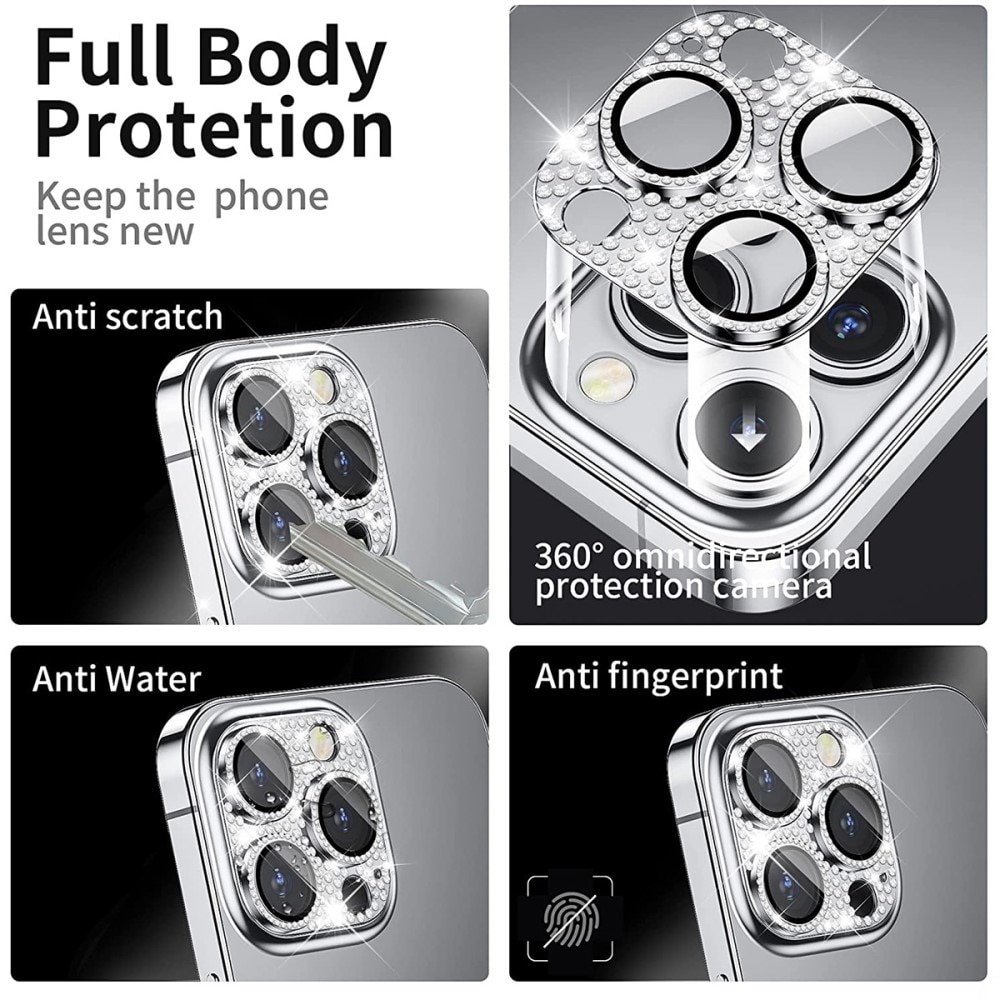 iPhone 13 Pro Max Glitter Camera Protector Tempered Glass Aluminium Silver