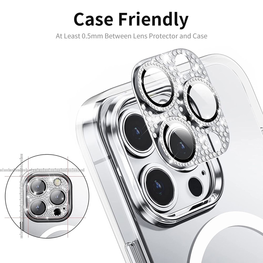 iPhone 13 Pro Glitter Camera Protector Tempered Glass Aluminium Silver