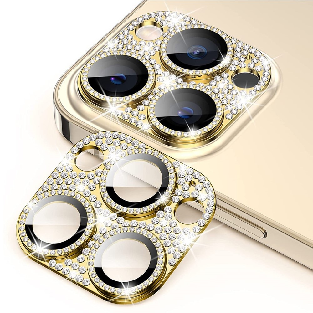 iPhone 13 Pro Max Glitter Camera Protector Tempered Glass Aluminium Gold