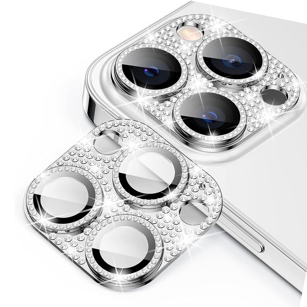 iPhone 14 Pro Max Glitter Camera Protector Tempered Glass Aluminium Silver
