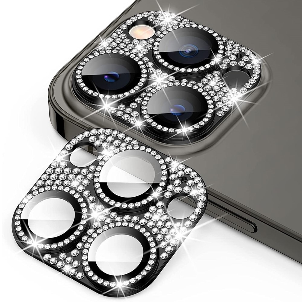 iPhone 14 Pro Max Glitter Camera Protector Tempered Glass Aluminium Black