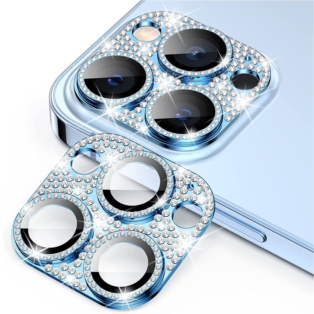 iPhone 14 Pro Glitter Camera Protector Tempered Glass Aluminium Blue