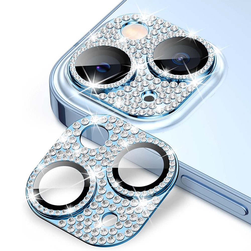 iPhone 15 Plus Glitter Camera Protector Tempered Glass Aluminium Blue