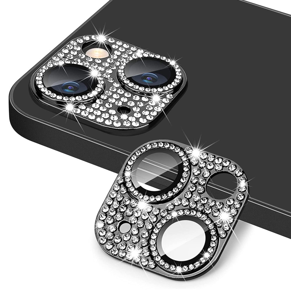 iPhone 15 Plus Glitter Camera Protector Tempered Glass Aluminium Black