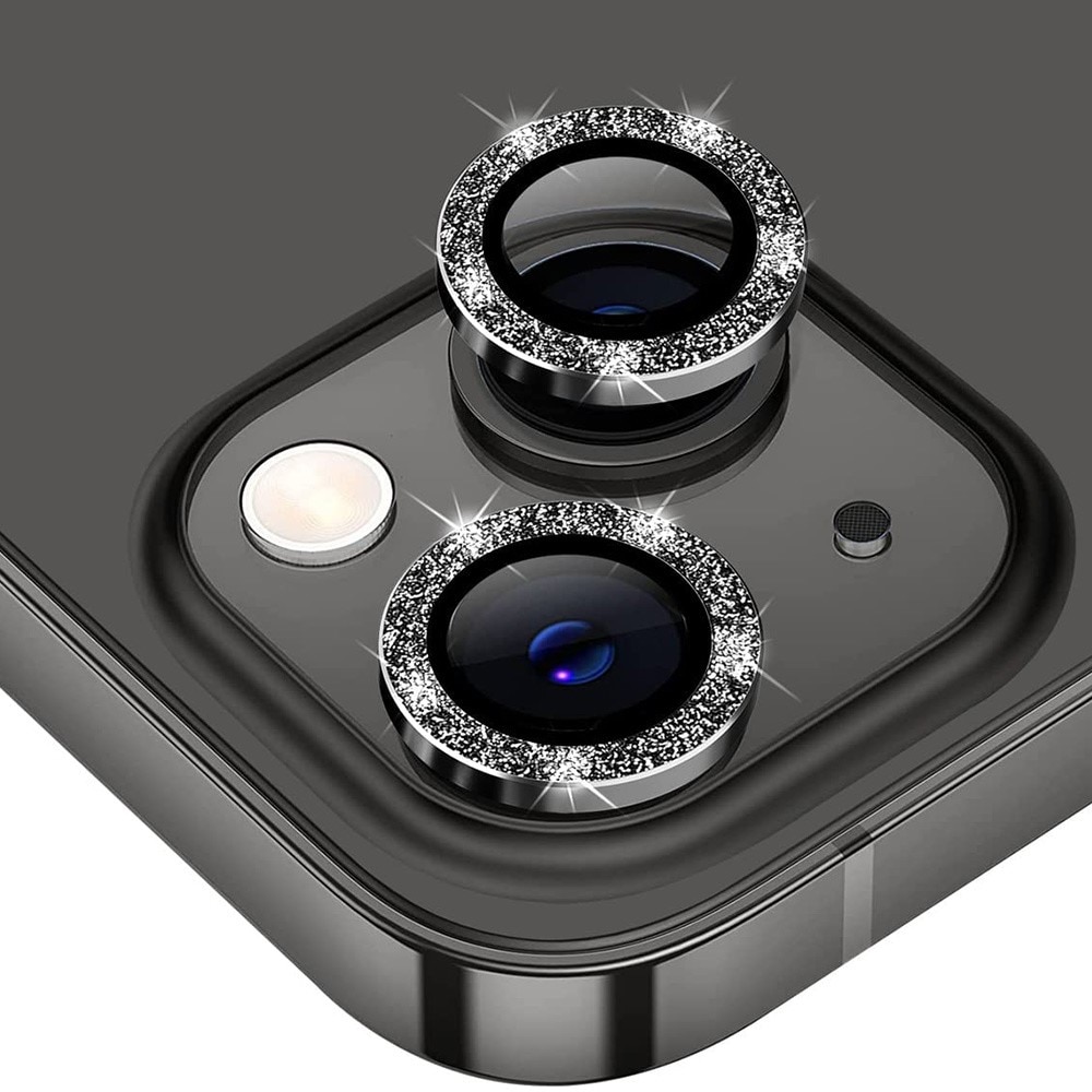 iPhone 15 Plus Glitter Aluminium Tempered Glass Lens Protector Black