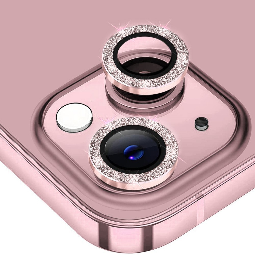 iPhone 15 Glitter Aluminium Tempered Glass Lens Protector Pink