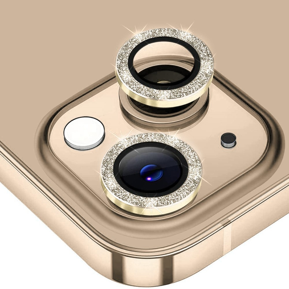 iPhone 15 Plus Glitter Aluminium Tempered Glass Lens Protector Gold