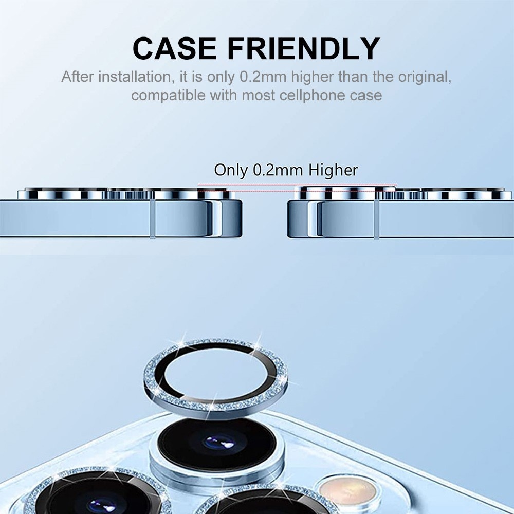 iPhone 15 Glitter Aluminium Tempered Glass Lens Protector Blue