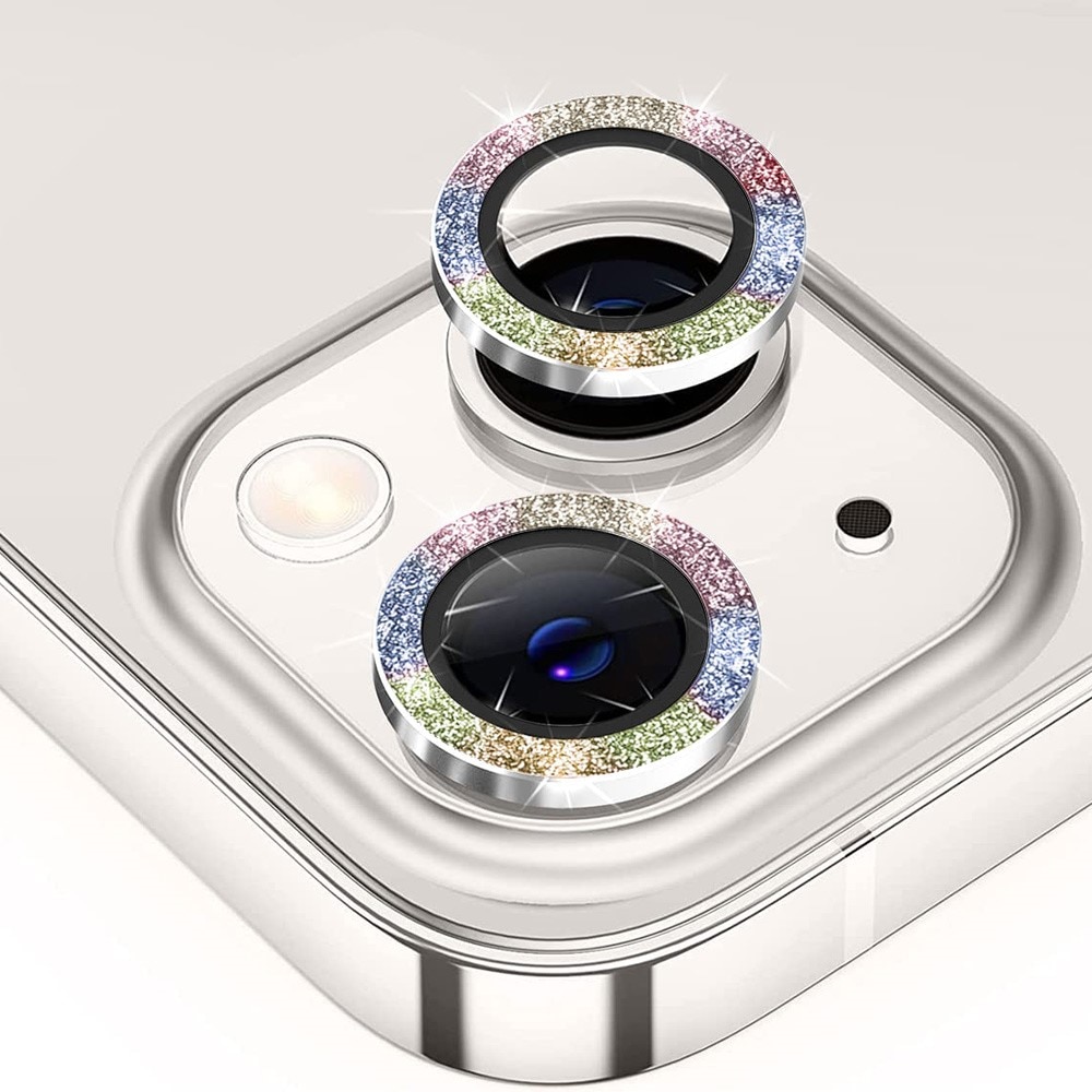 iPhone 15 Plus Glitter Aluminium Tempered Glass Lens Protector Rainbow